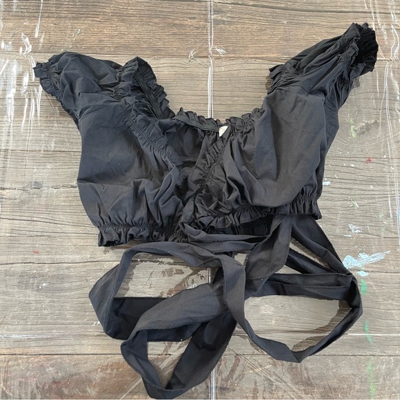 O. Vianca Tops - O. VIANCA Women's Ruffled Wrap Tie Crop Top Size S In Black